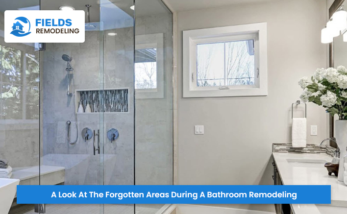 Walk-in shower with sleek glass enclosure and stylish vanity