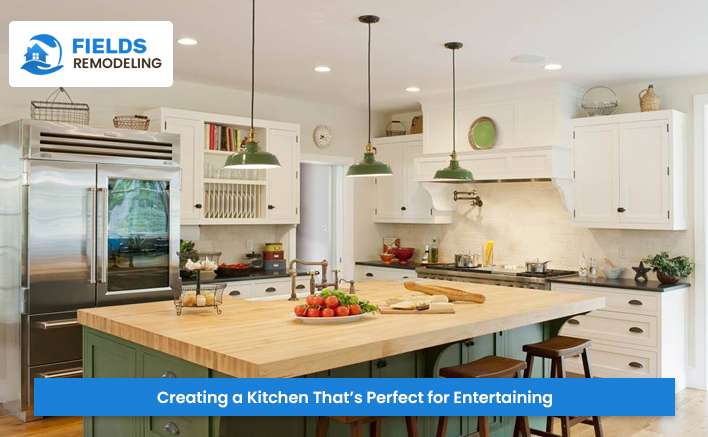 Bright white kitchen with a wooden island, seating, integrated appliances, and ample storage for entertaining.