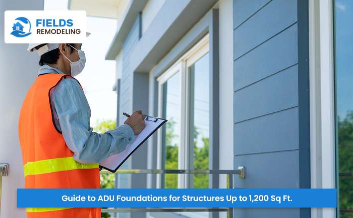 Engineer taking notes in front of a house during ADU foundation inspection