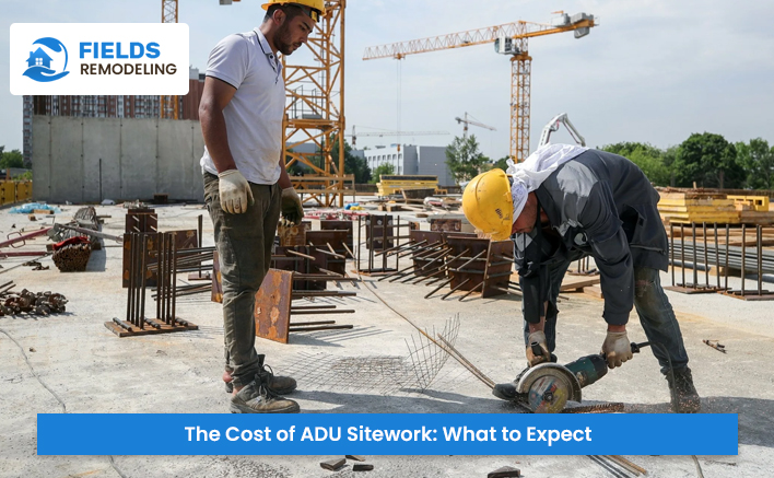 Workers installing utilities during ADU sitework