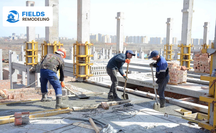 Construction workers working on a site for ADU foundation