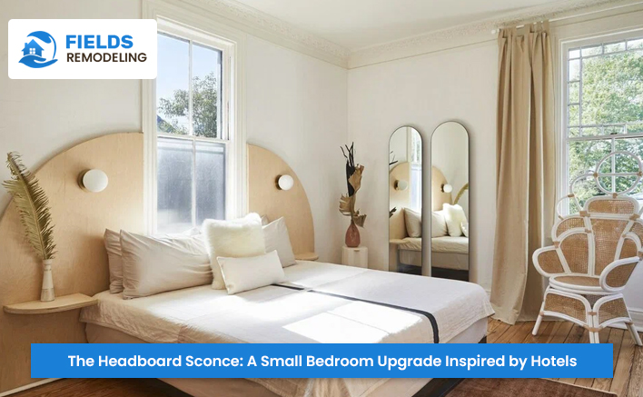 Modern bedroom with a sleek headboard sconce providing soft lighting